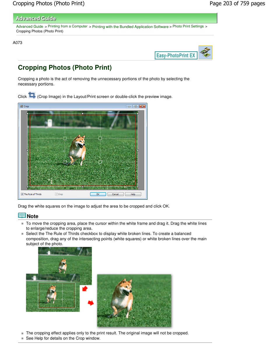 Cropping photos (photo print) | Canon mp495 User Manual | Page 203 / 759