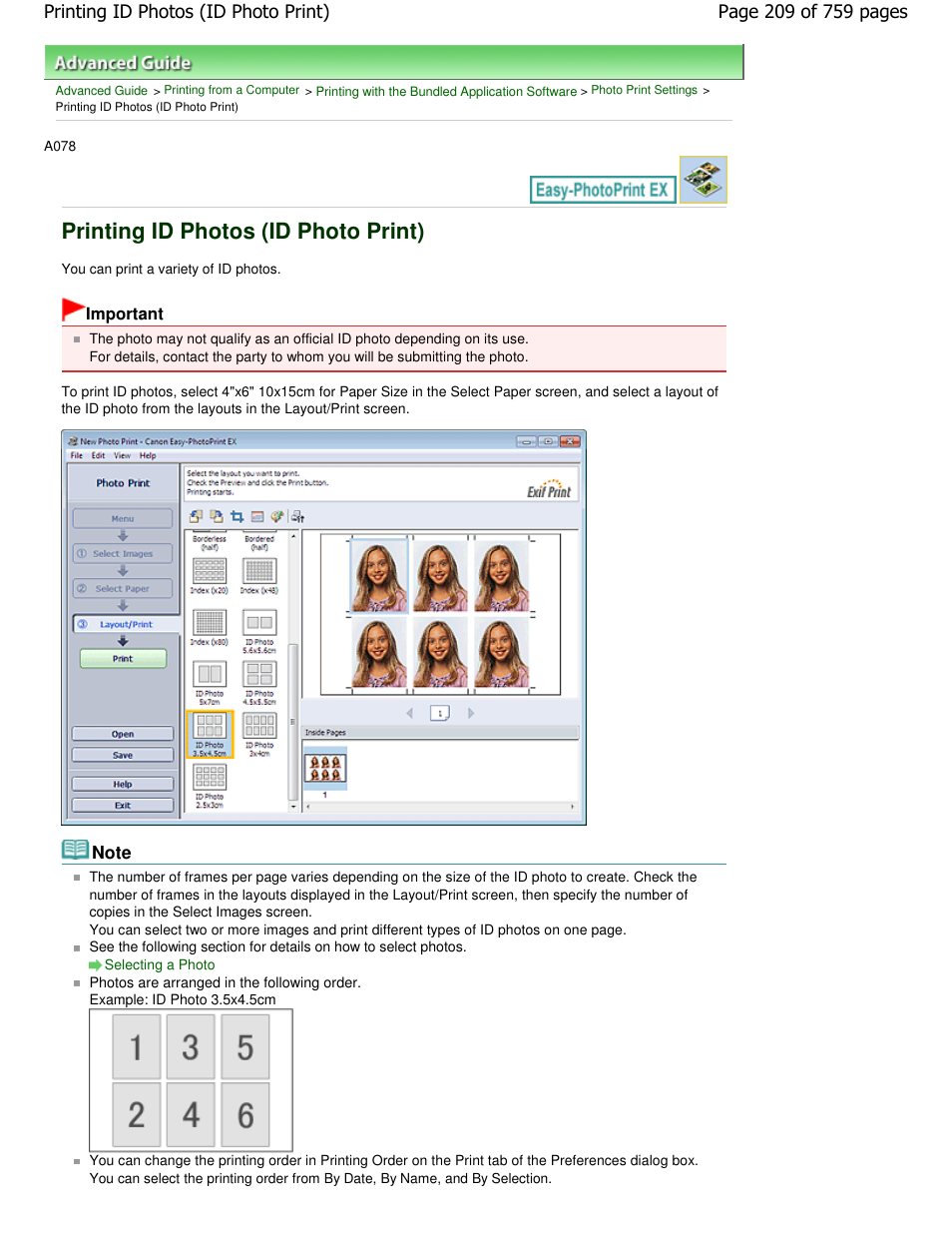 Printing id photos (id photo print) | Canon mp495 User Manual | Page 209 / 759