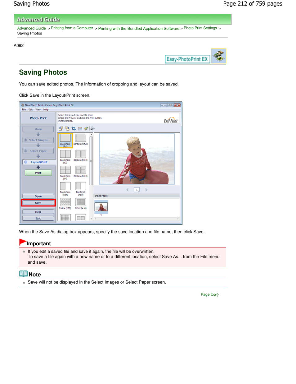 Saving photos | Canon mp495 User Manual | Page 212 / 759