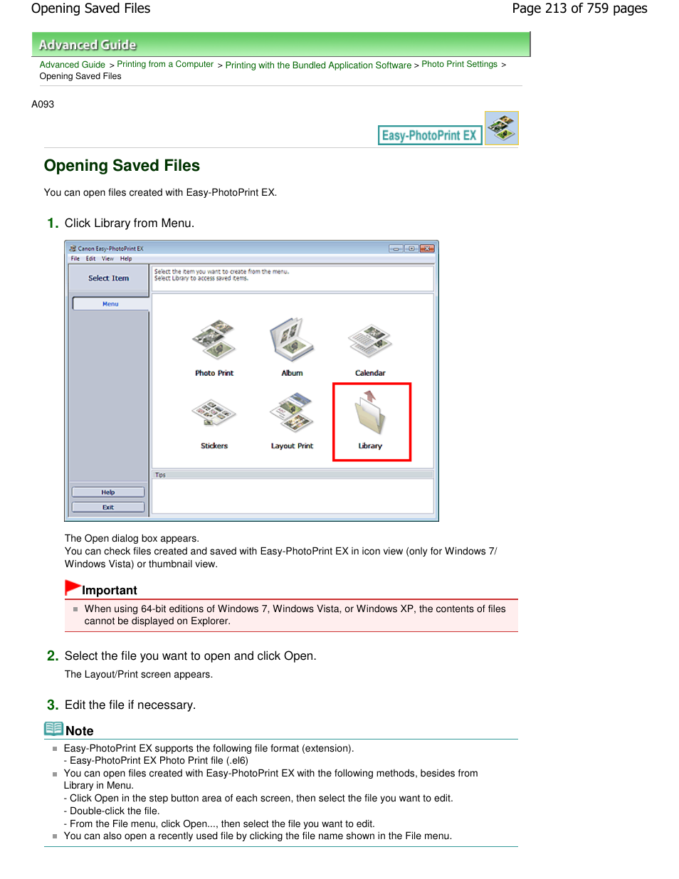 Opening saved files | Canon mp495 User Manual | Page 213 / 759