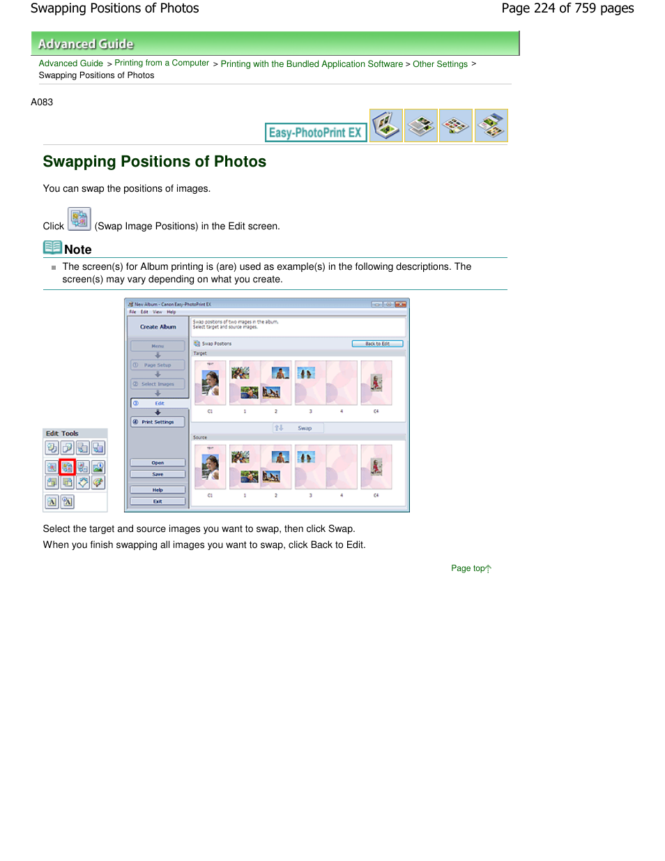 Swapping positions of photos | Canon mp495 User Manual | Page 224 / 759