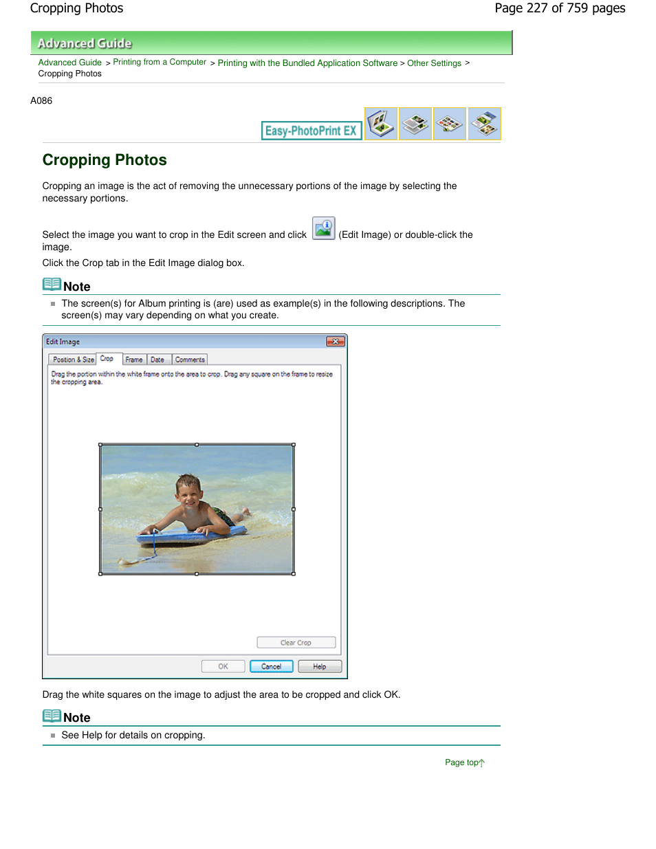 Cropping photos | Canon mp495 User Manual | Page 227 / 759