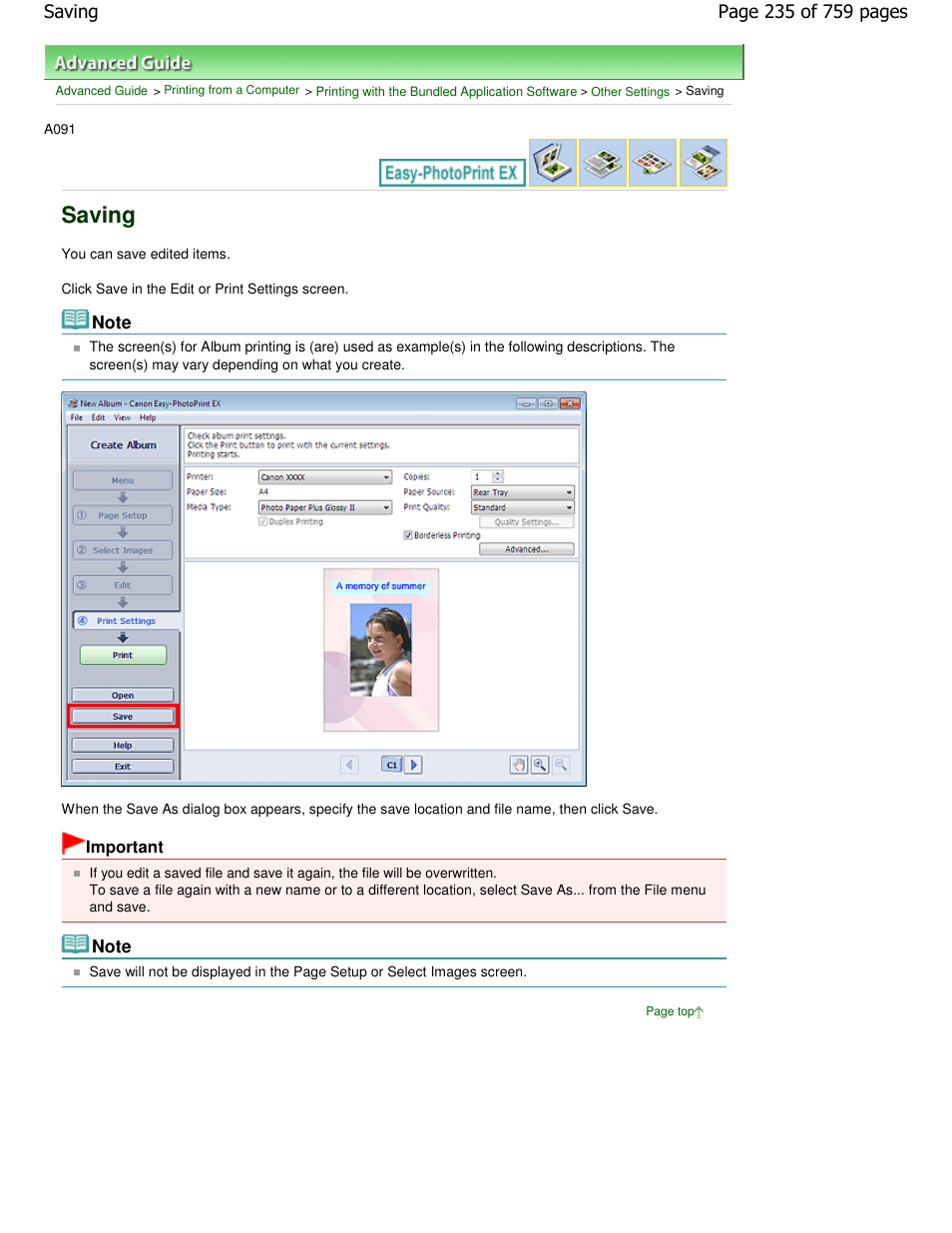 Saving | Canon mp495 User Manual | Page 235 / 759