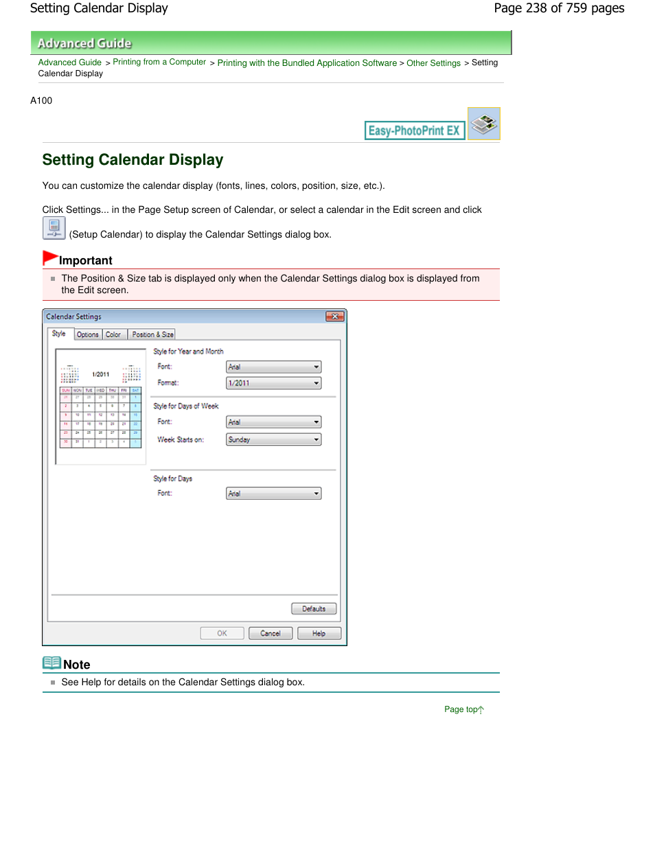 Setting calendar display | Canon mp495 User Manual | Page 238 / 759