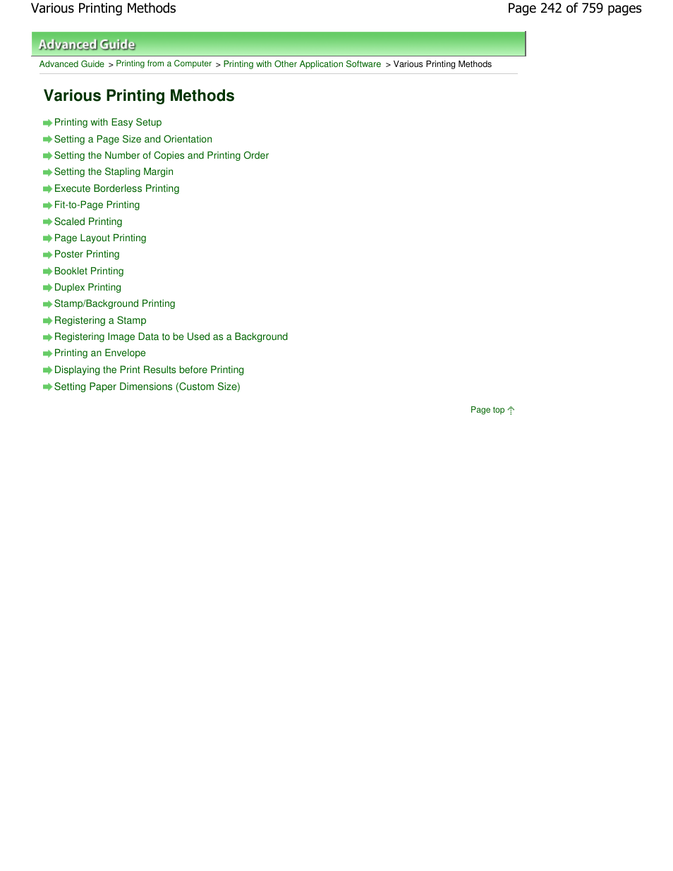 Various printing methods | Canon mp495 User Manual | Page 242 / 759