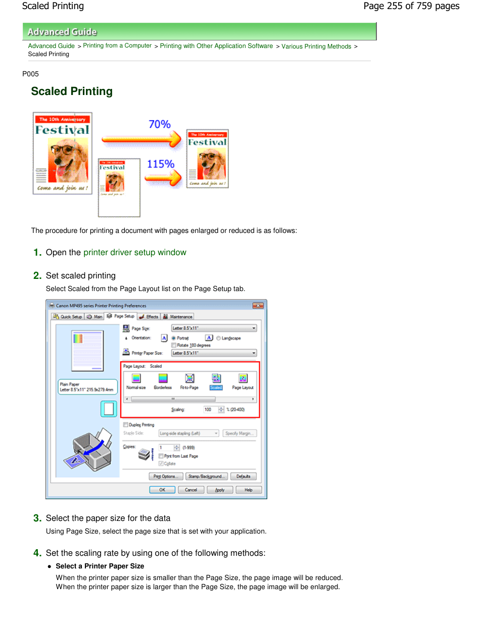 Scaled printing | Canon mp495 User Manual | Page 255 / 759