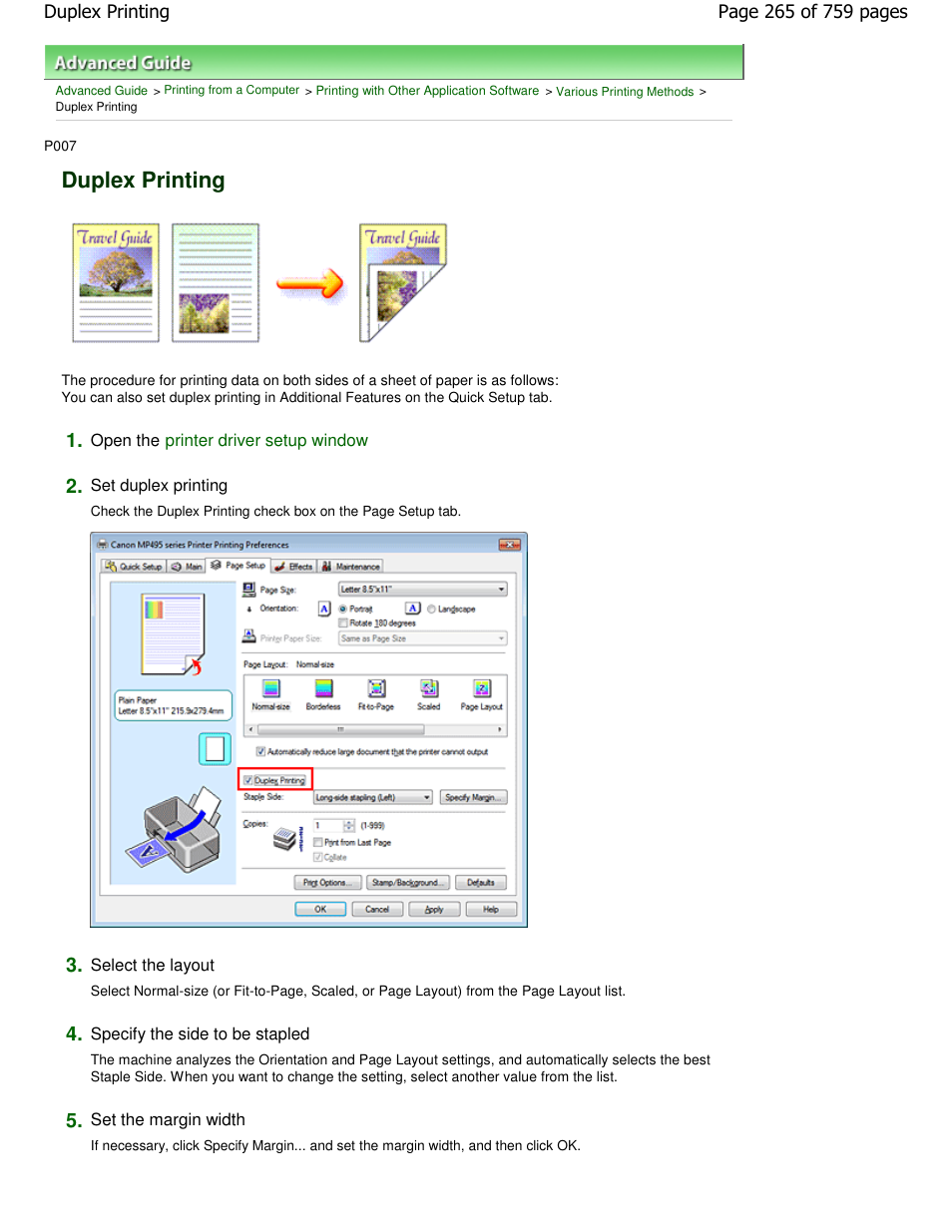 Duplex printing | Canon mp495 User Manual | Page 265 / 759