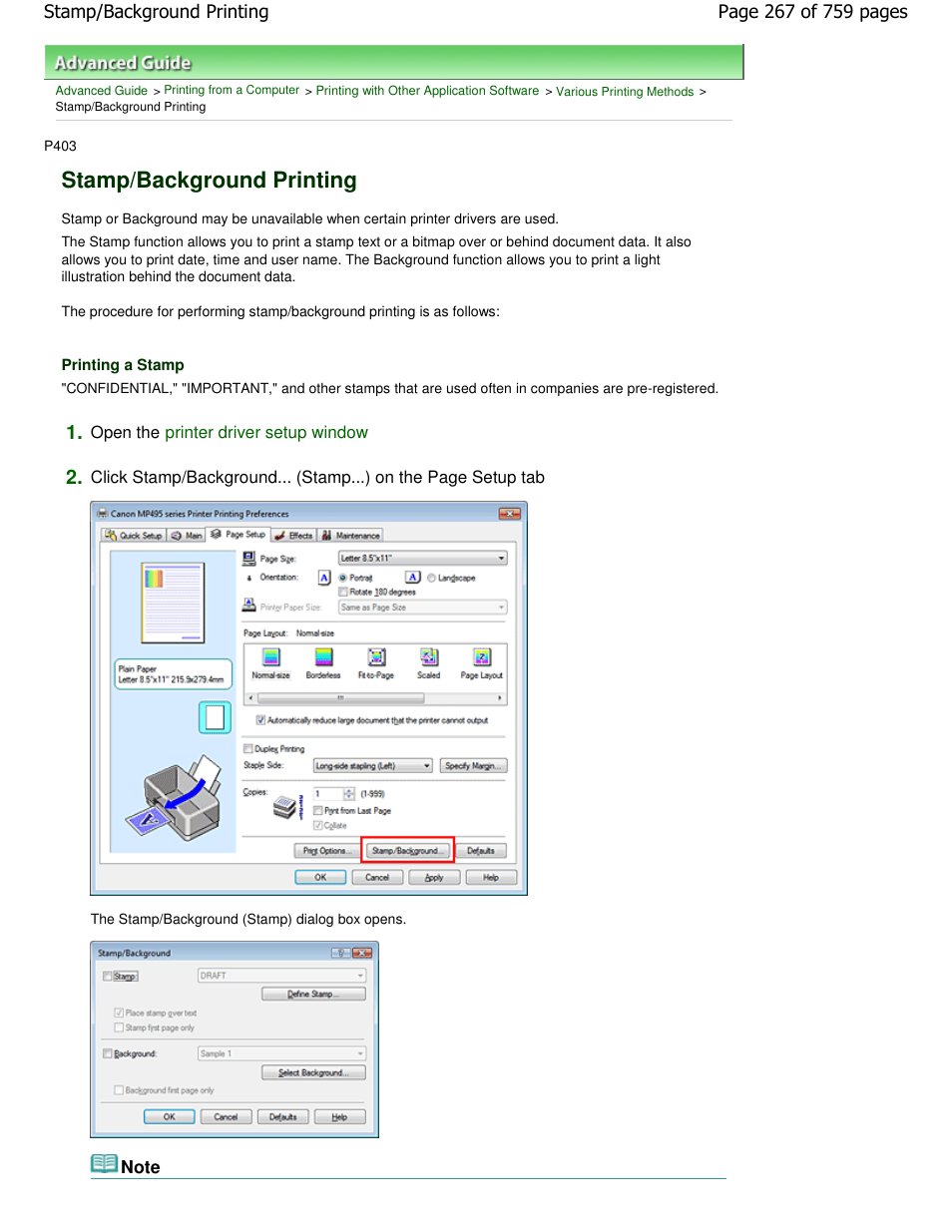 Stamp/background printing | Canon mp495 User Manual | Page 267 / 759