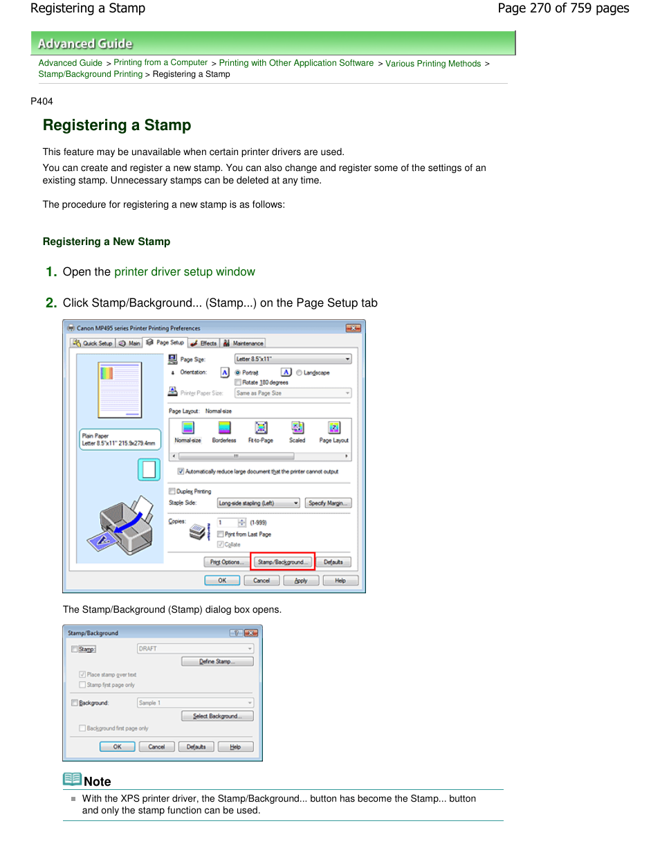 Registering a stamp | Canon mp495 User Manual | Page 270 / 759