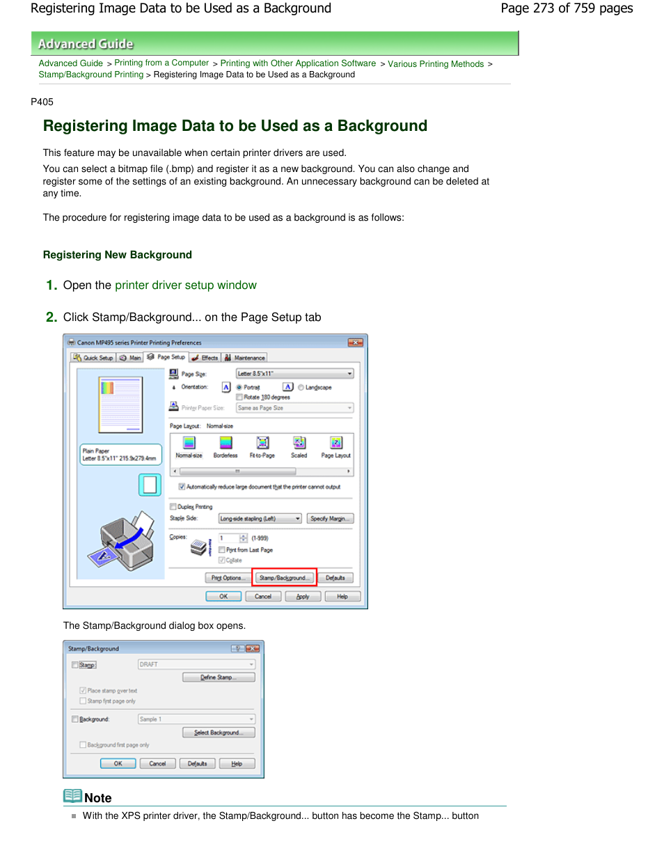 Registering image data to be used as a background | Canon mp495 User Manual | Page 273 / 759