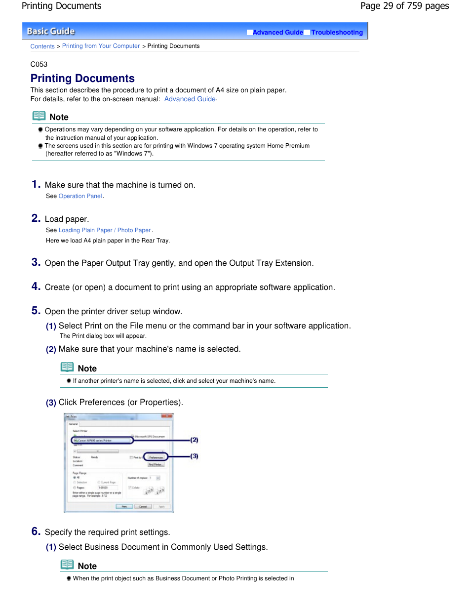 Printing documents | Canon mp495 User Manual | Page 29 / 759