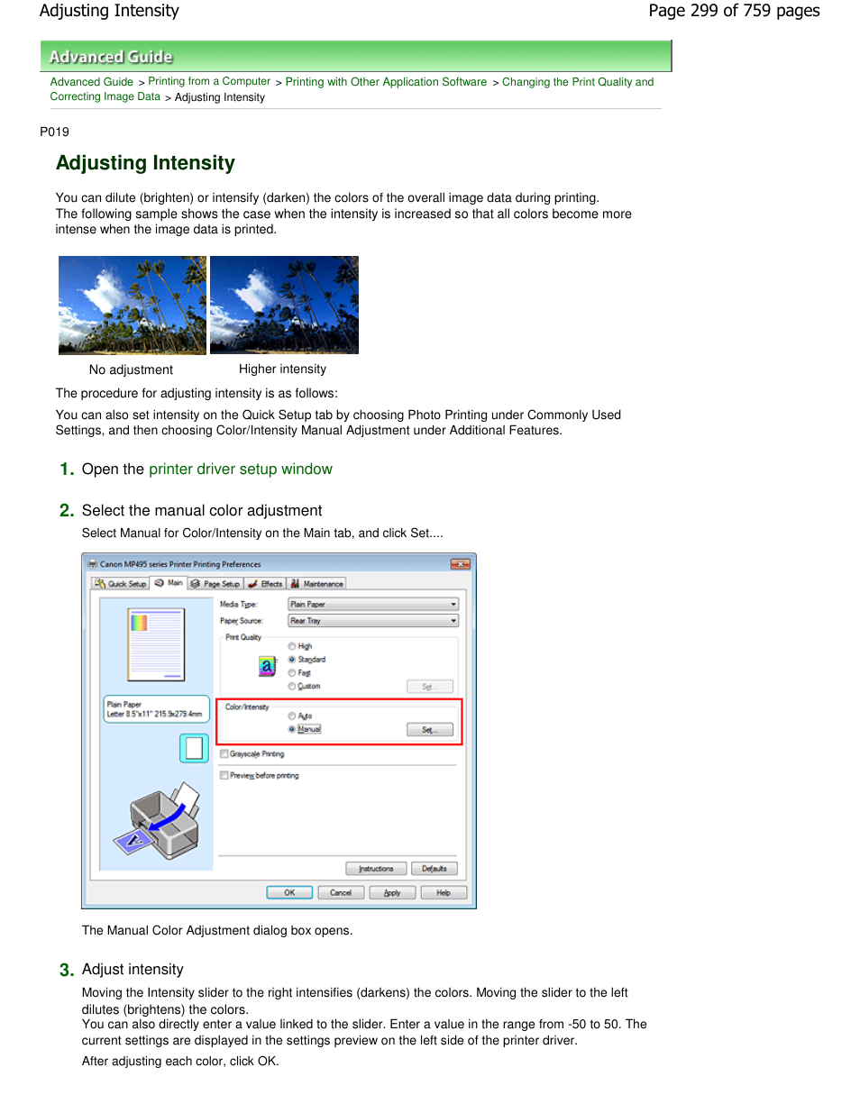 Adjusting intensity | Canon mp495 User Manual | Page 299 / 759