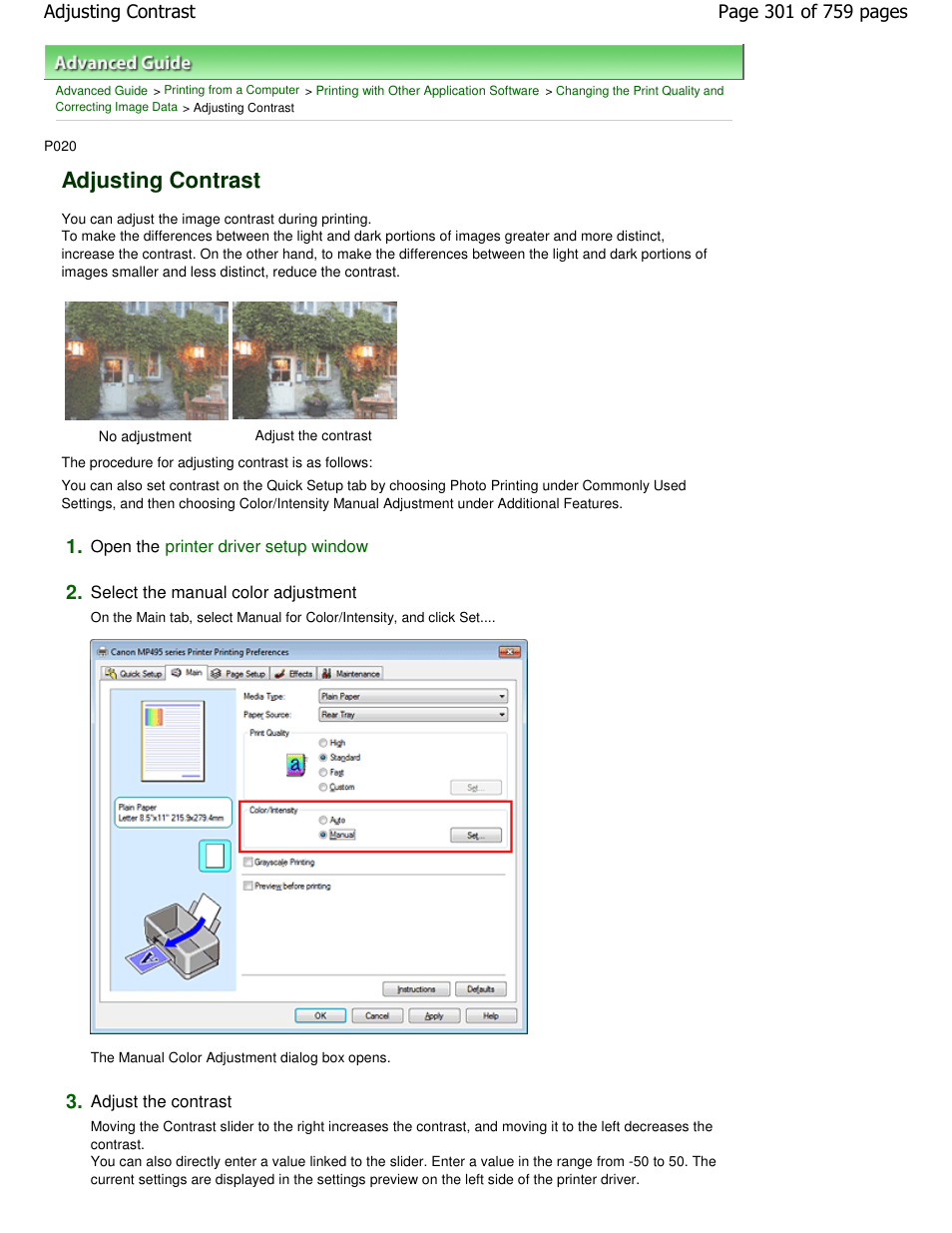 Adjusting contrast | Canon mp495 User Manual | Page 301 / 759