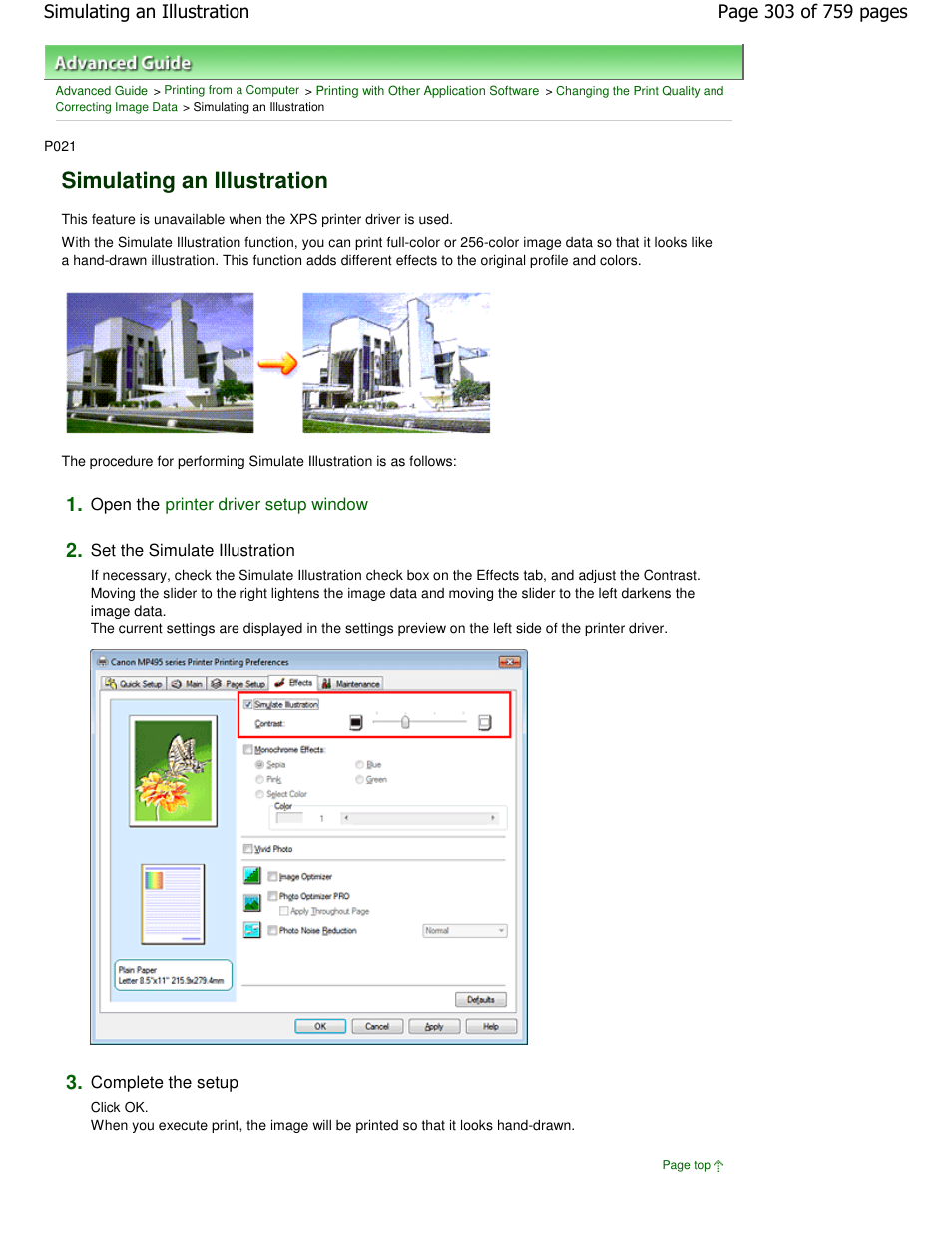 Simulating an illustration | Canon mp495 User Manual | Page 303 / 759
