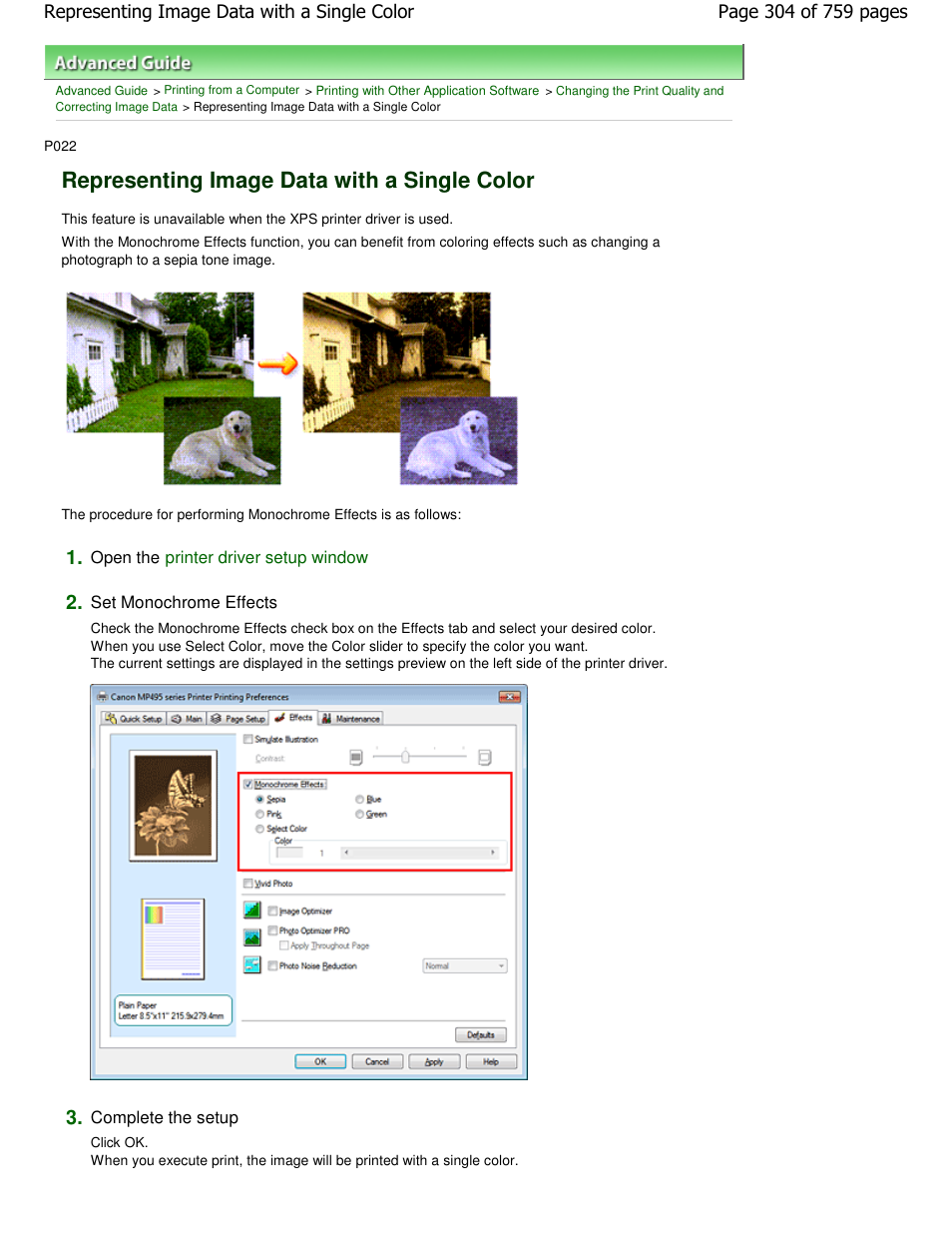 Representing image data with a single color | Canon mp495 User Manual | Page 304 / 759