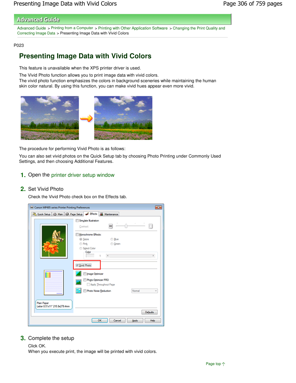 Presenting image data with vivid colors | Canon mp495 User Manual | Page 306 / 759
