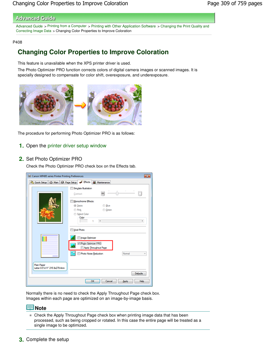 Changing color properties to improve coloration | Canon mp495 User Manual | Page 309 / 759