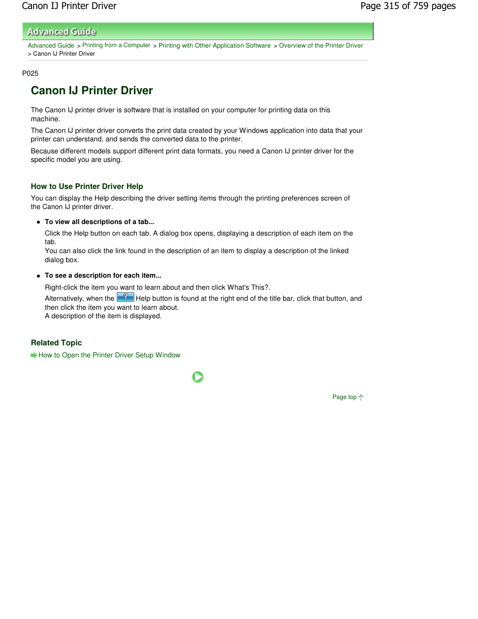 Canon ij printer driver | Canon mp495 User Manual | Page 315 / 759