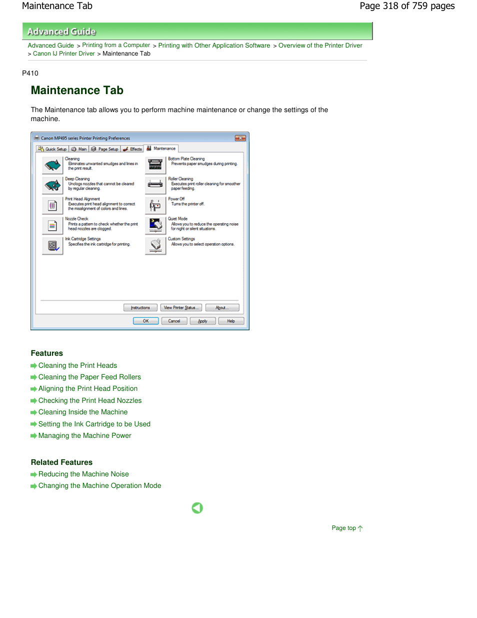 Maintenance tab | Canon mp495 User Manual | Page 318 / 759