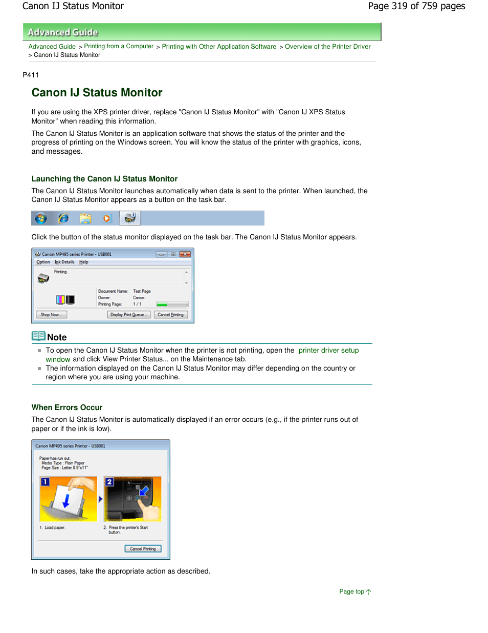 Canon ij status monitor | Canon mp495 User Manual | Page 319 / 759