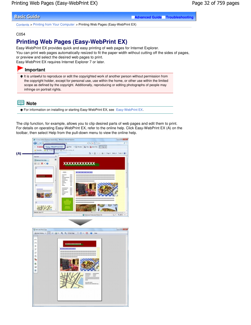 Printing web pages (easy-webprint ex) | Canon mp495 User Manual | Page 32 / 759