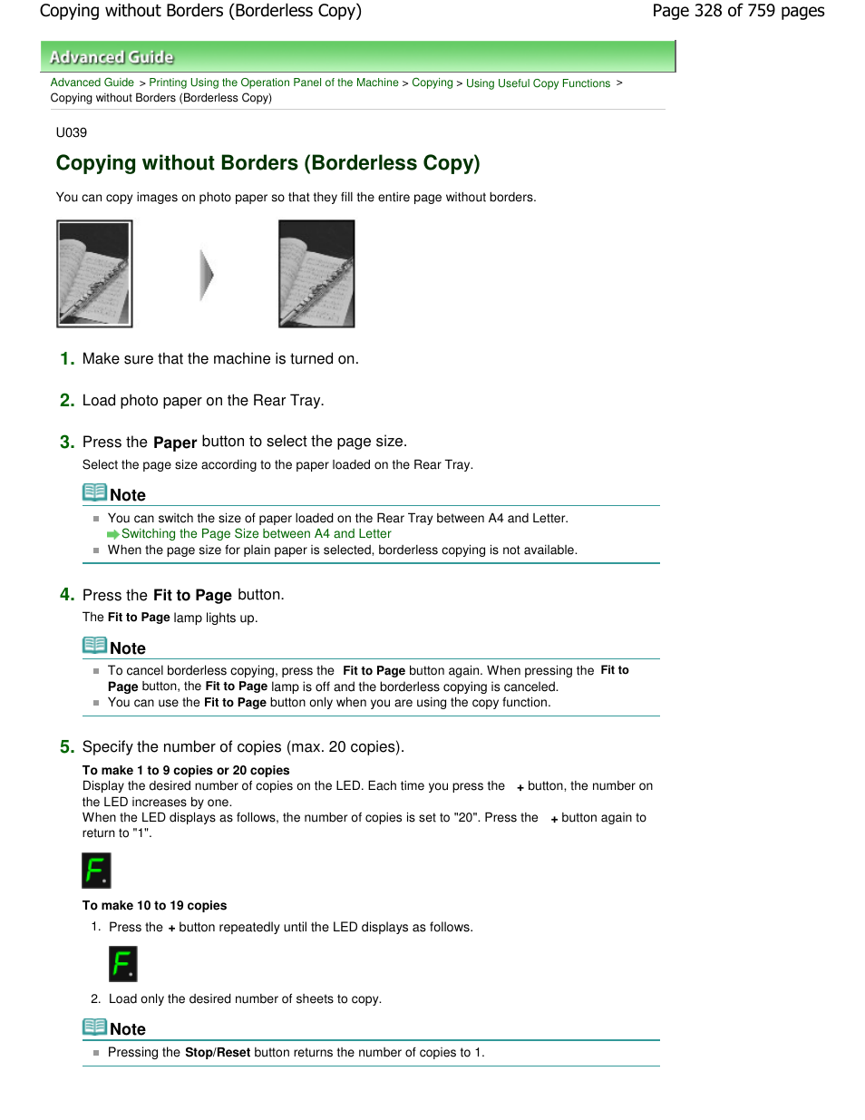 Copying without borders (borderless copy) | Canon mp495 User Manual | Page 328 / 759
