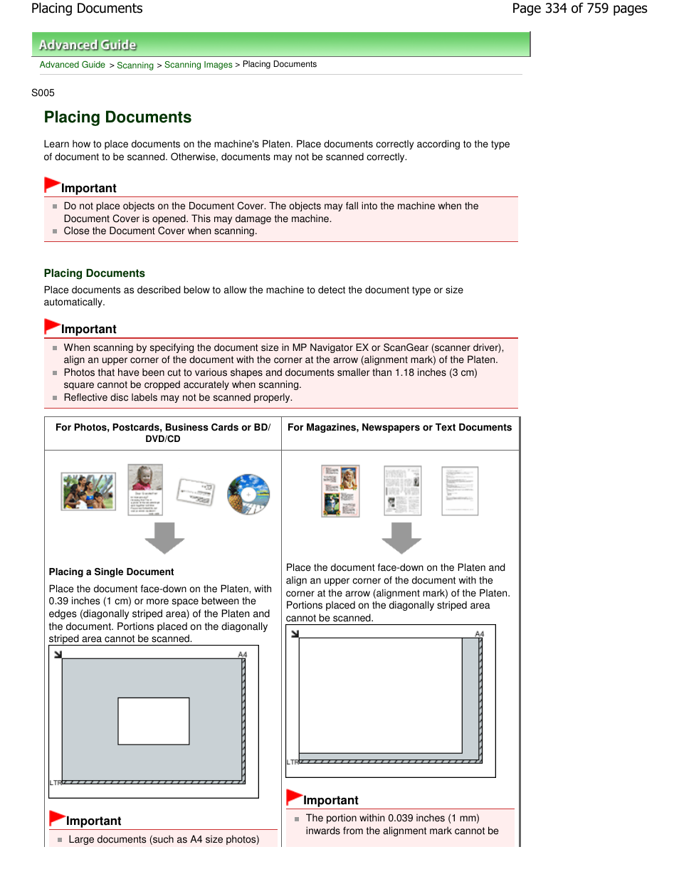 Placing documents | Canon mp495 User Manual | Page 334 / 759