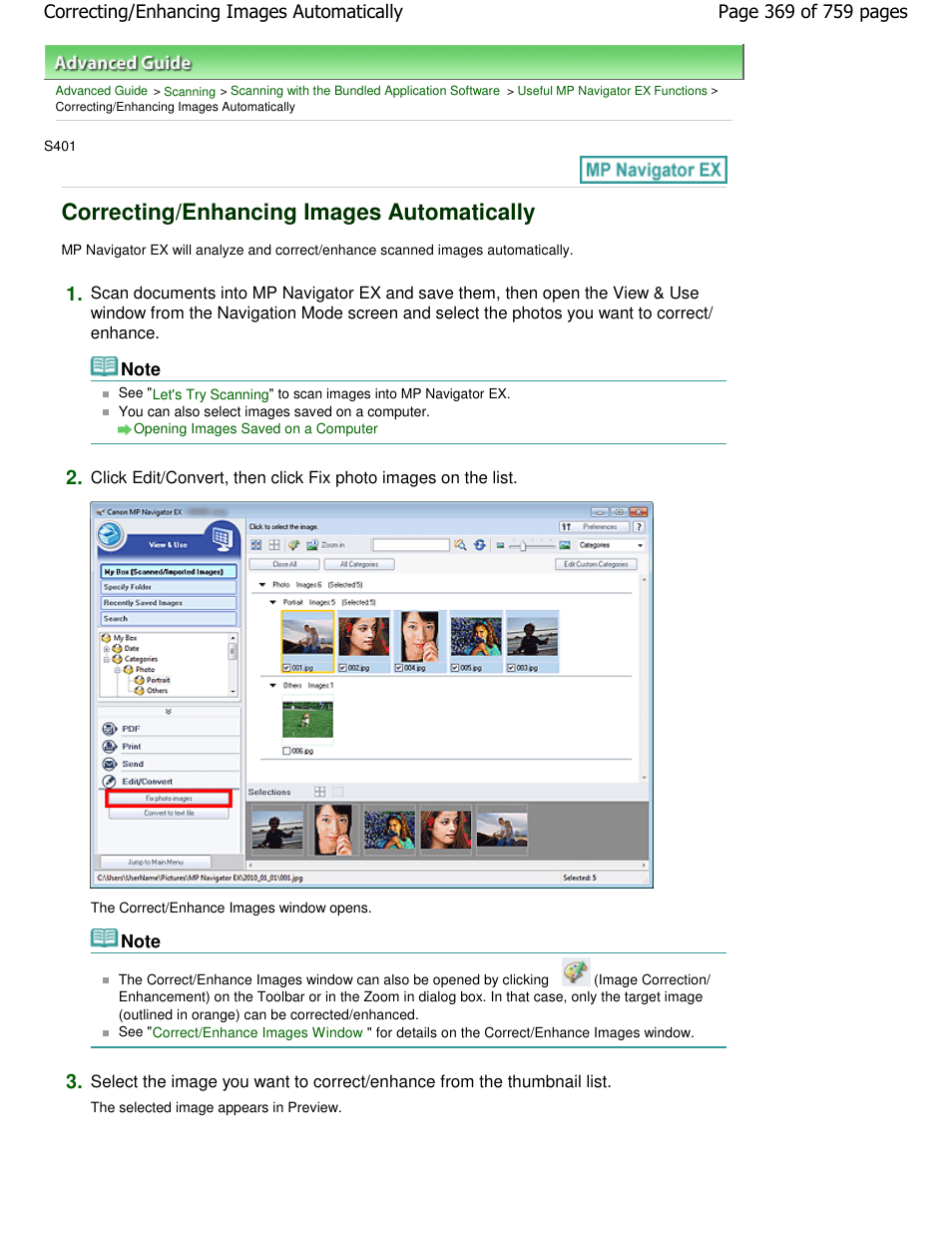 Correcting/enhancing images automatically | Canon mp495 User Manual | Page 369 / 759