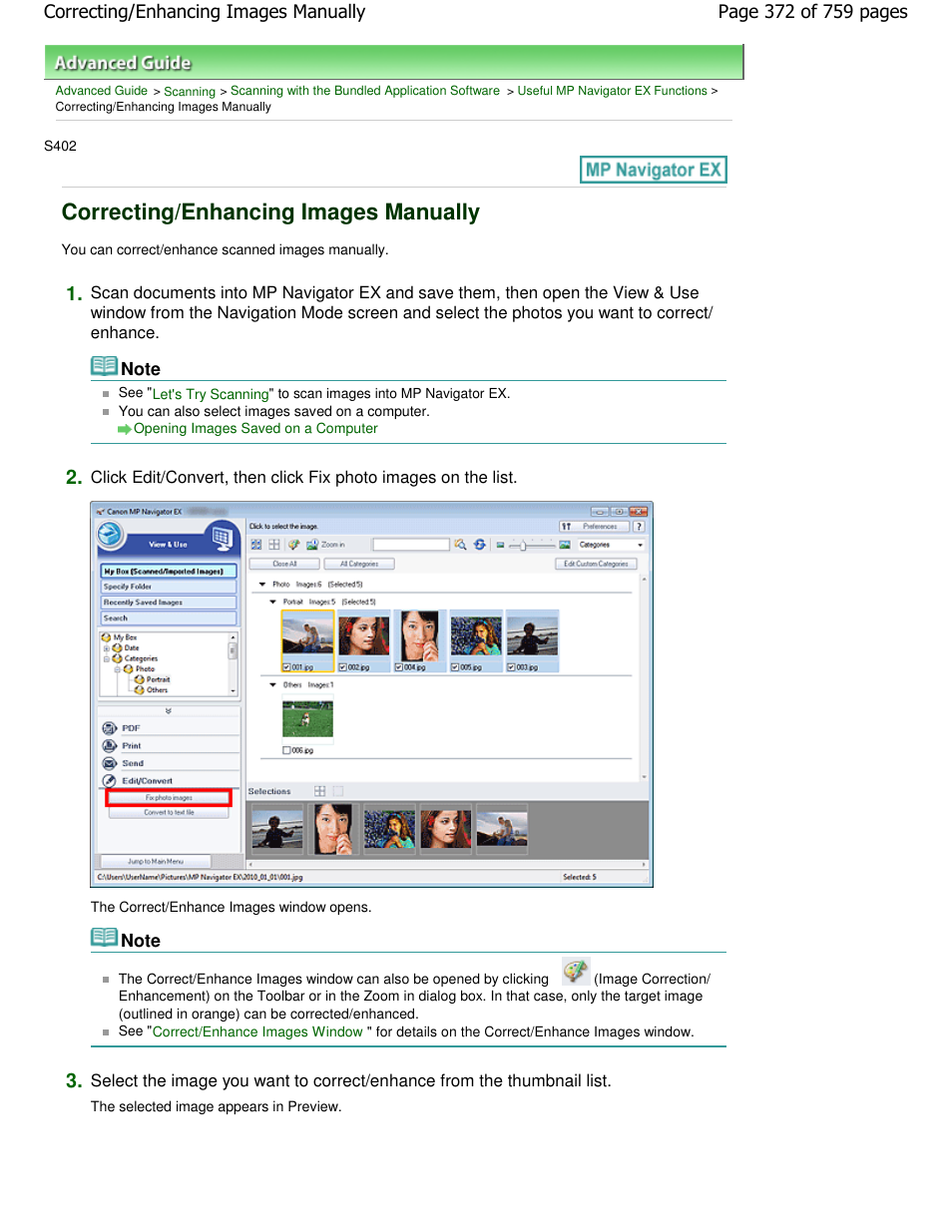 Correcting/enhancing images manually | Canon mp495 User Manual | Page 372 / 759