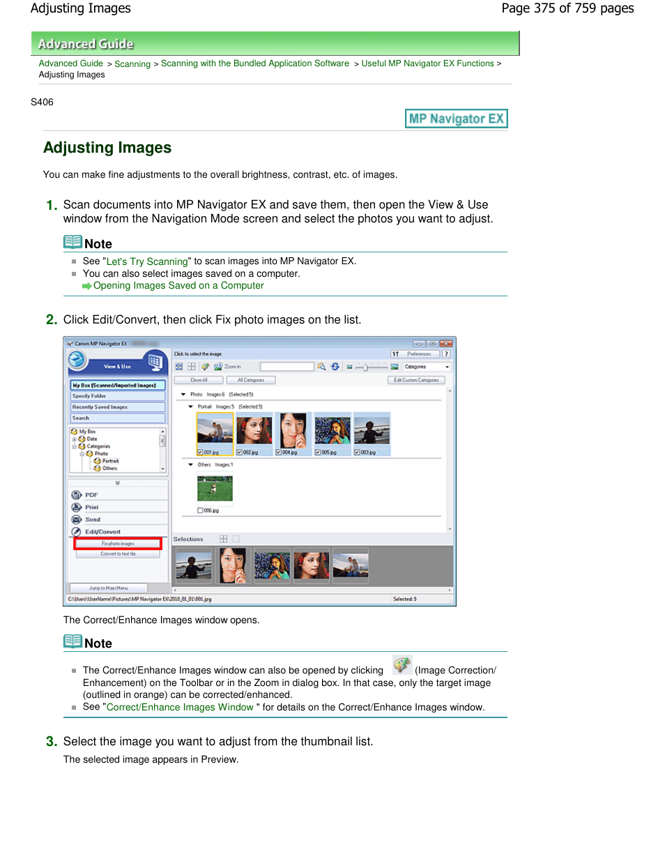 Adjusting images | Canon mp495 User Manual | Page 375 / 759