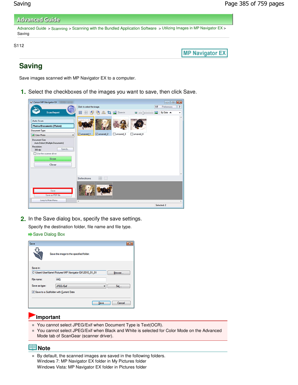 Saving | Canon mp495 User Manual | Page 385 / 759