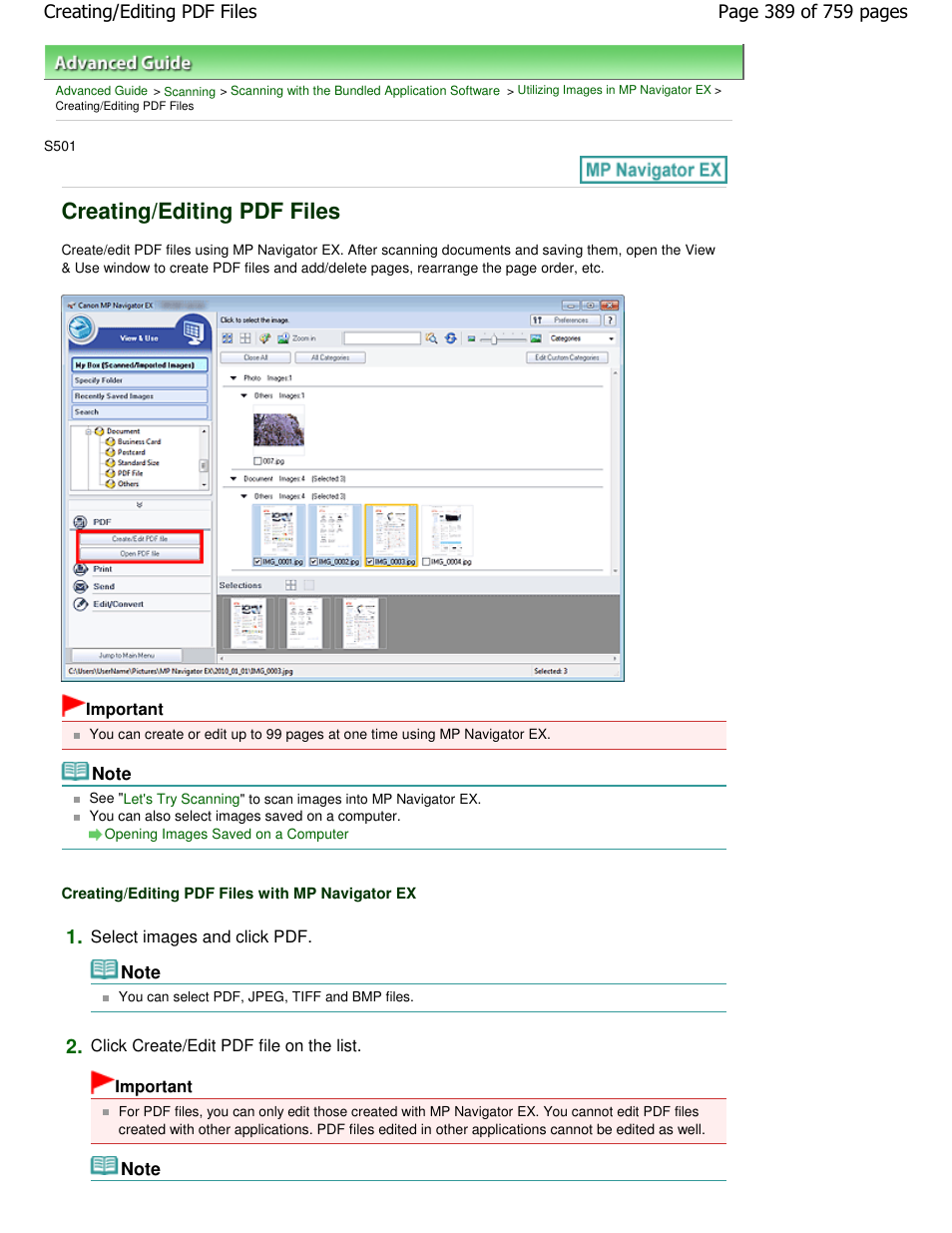 Creating/editing pdf files | Canon mp495 User Manual | Page 389 / 759