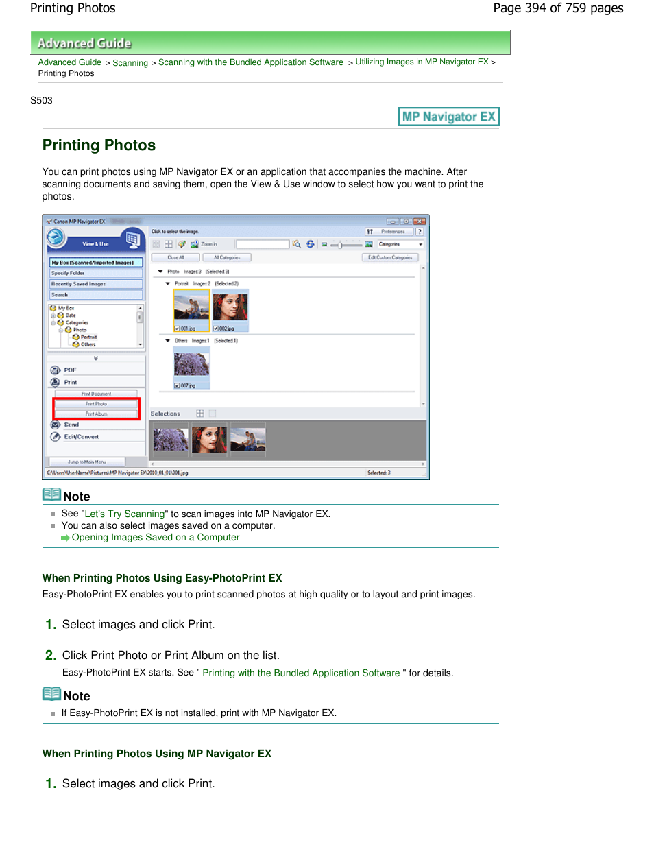 Printing photos | Canon mp495 User Manual | Page 394 / 759