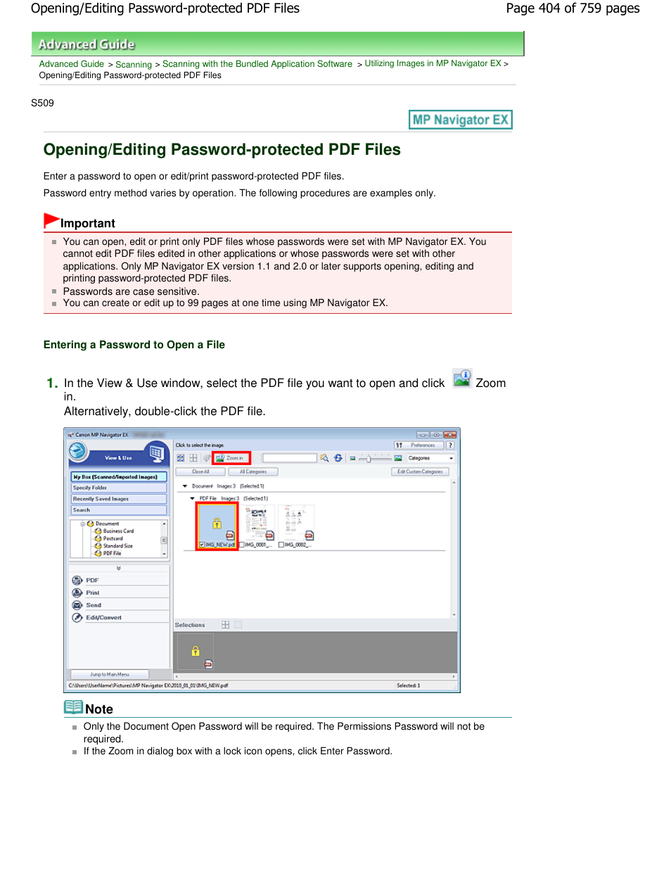 Opening/editing password-protected pdf files | Canon mp495 User Manual | Page 404 / 759