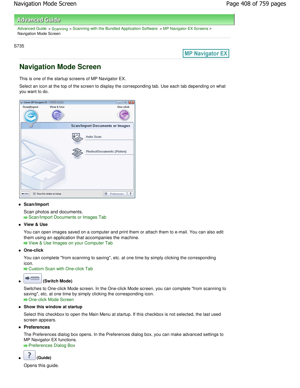 Navigation mode screen | Canon mp495 User Manual | Page 408 / 759
