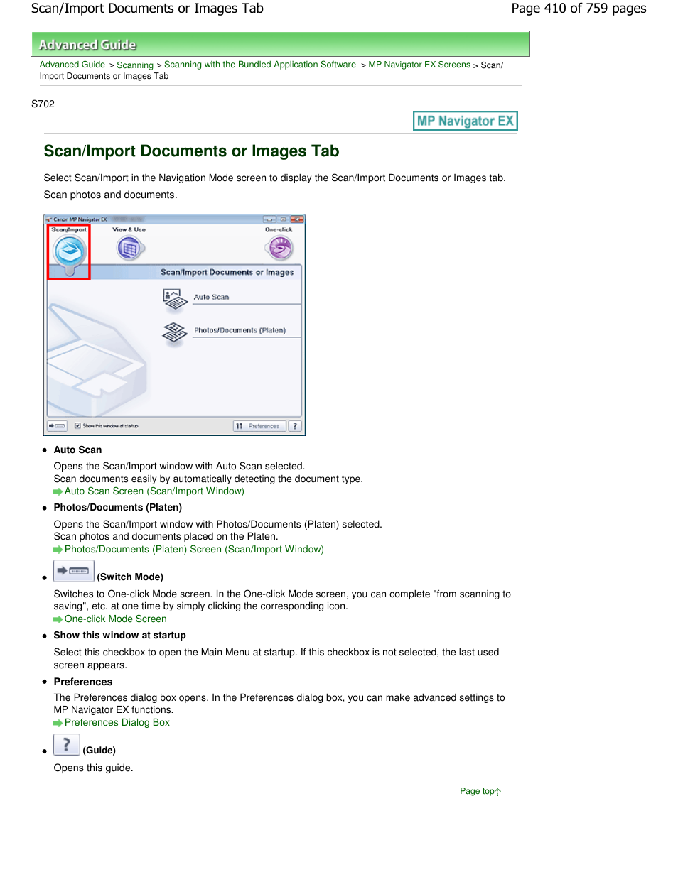 Scan/import documents or images tab | Canon mp495 User Manual | Page 410 / 759