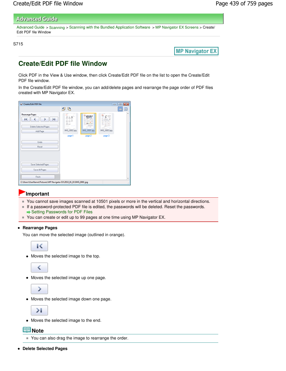 Create/edit pdf file window | Canon mp495 User Manual | Page 439 / 759