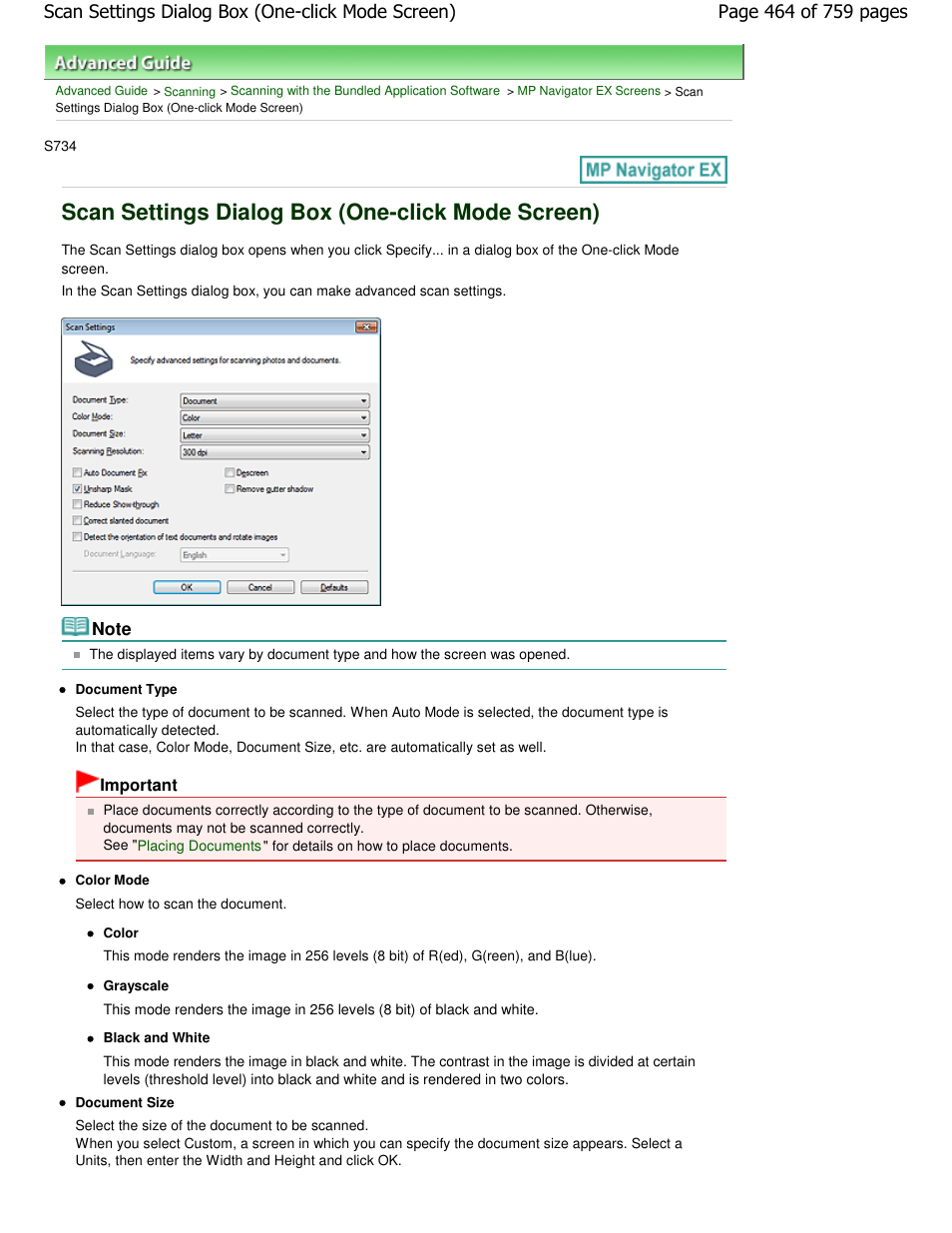 Scan settings dialog box (one-click mode screen) | Canon mp495 User Manual | Page 464 / 759