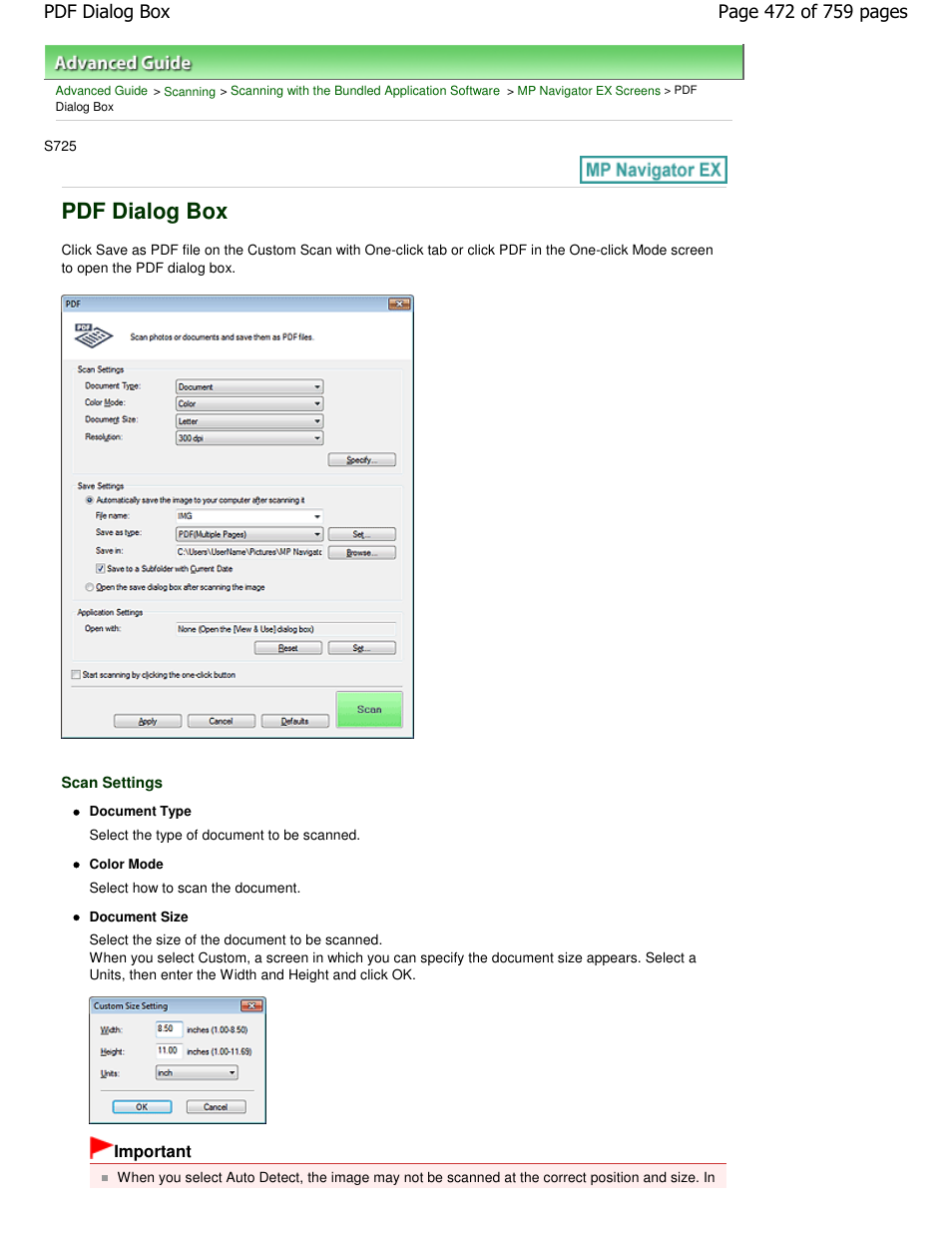 Pdf dialog box | Canon mp495 User Manual | Page 472 / 759