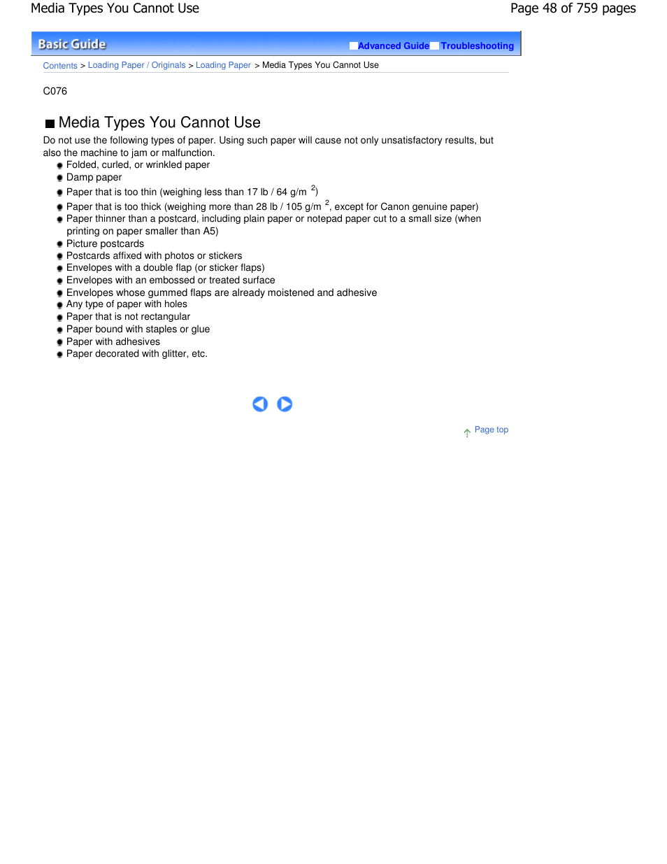 Media types you cannot use | Canon mp495 User Manual | Page 48 / 759