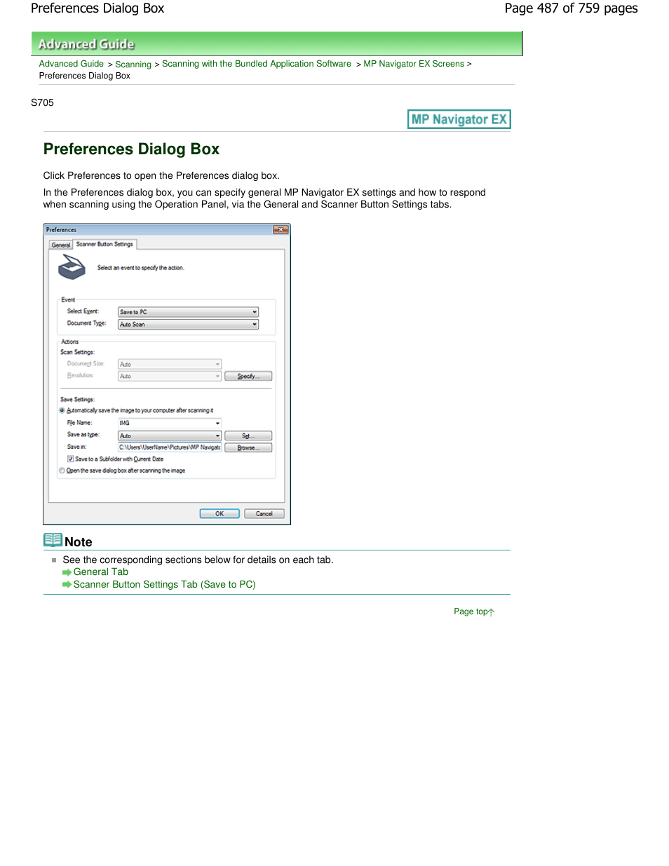 Preferences dialog box | Canon mp495 User Manual | Page 487 / 759