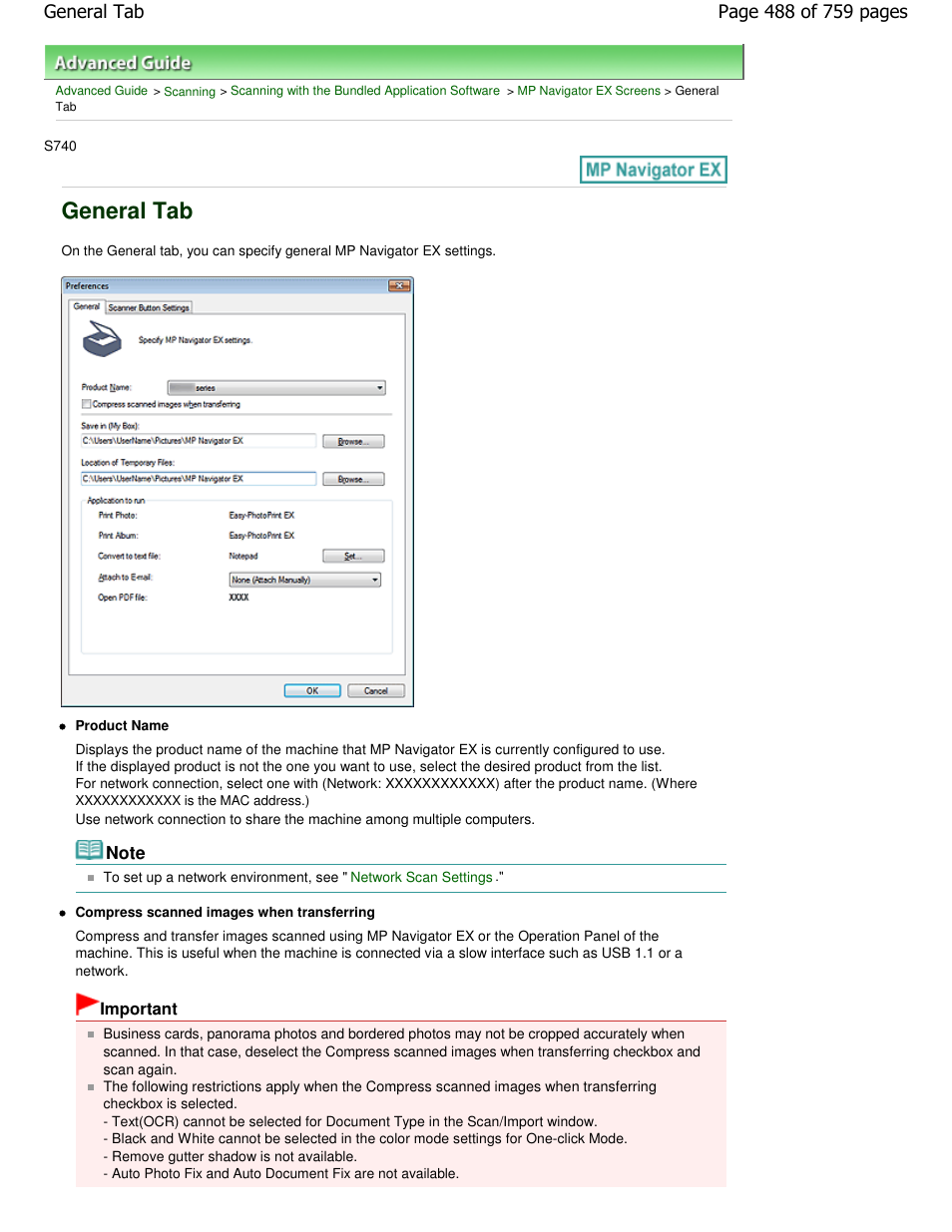 General tab | Canon mp495 User Manual | Page 488 / 759