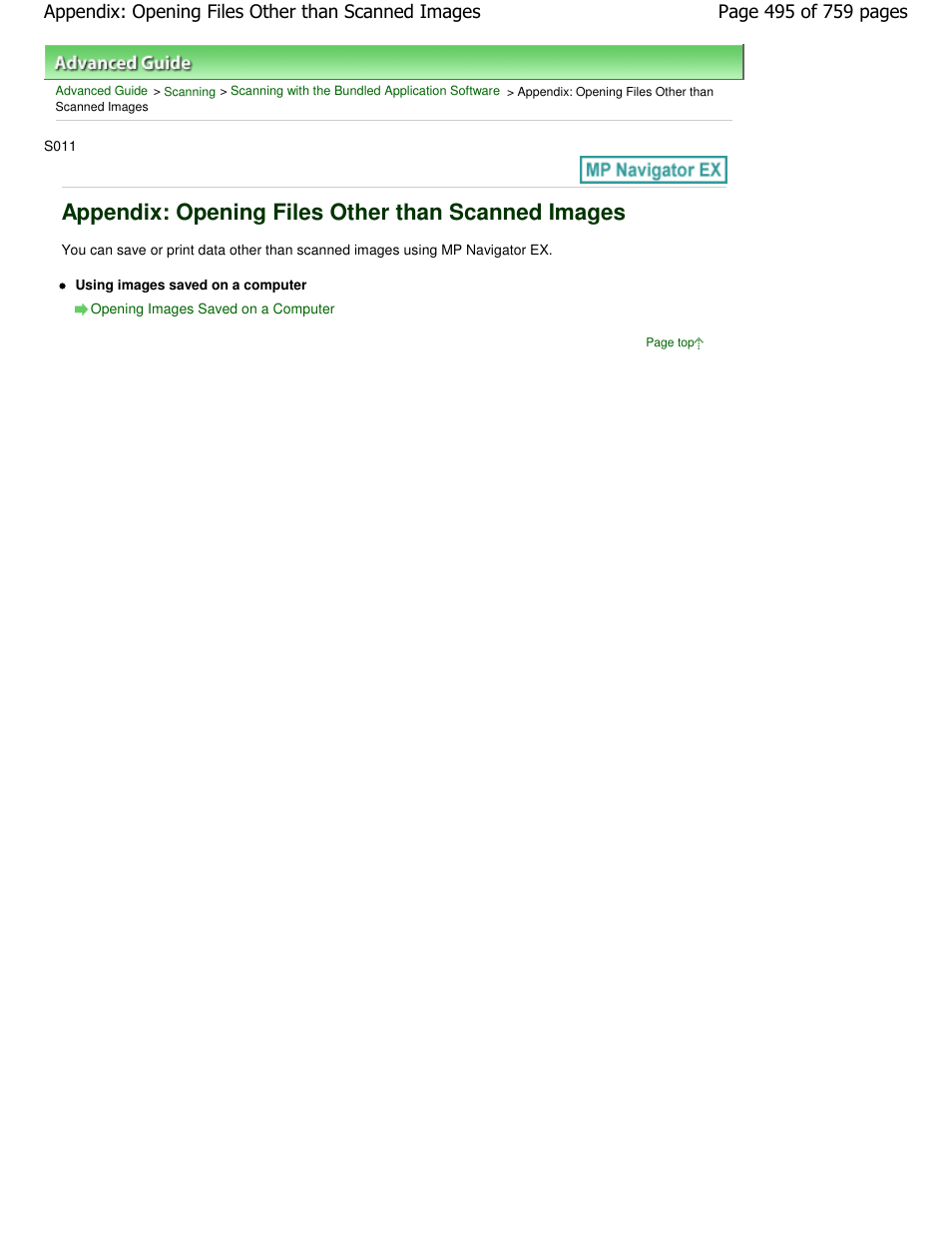 Appendix: opening files other than scanned images | Canon mp495 User Manual | Page 495 / 759