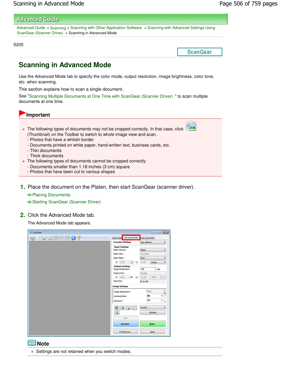 Scanning in advanced mode | Canon mp495 User Manual | Page 506 / 759