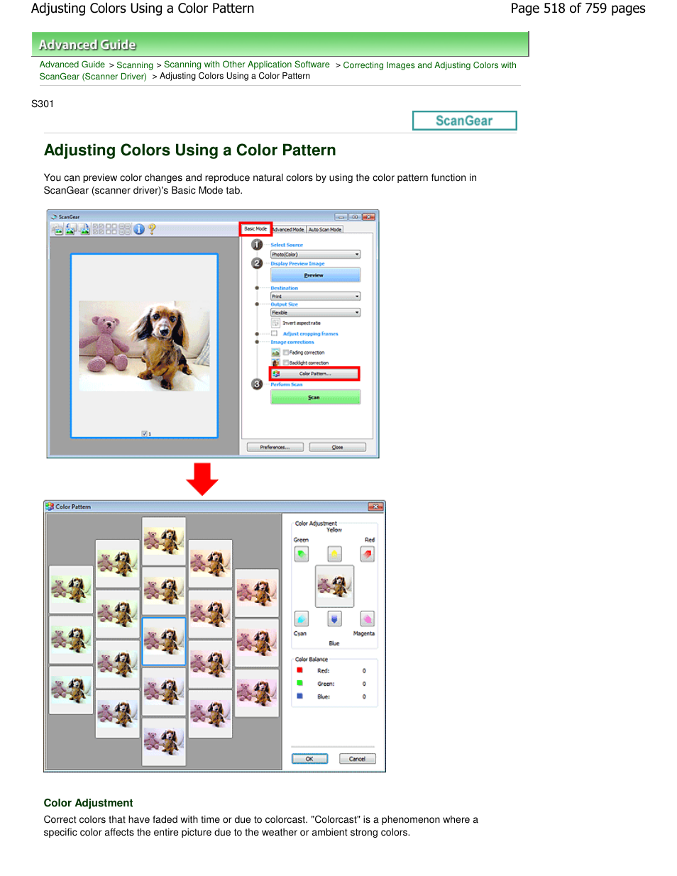 Adjusting colors using a color pattern | Canon mp495 User Manual | Page 518 / 759