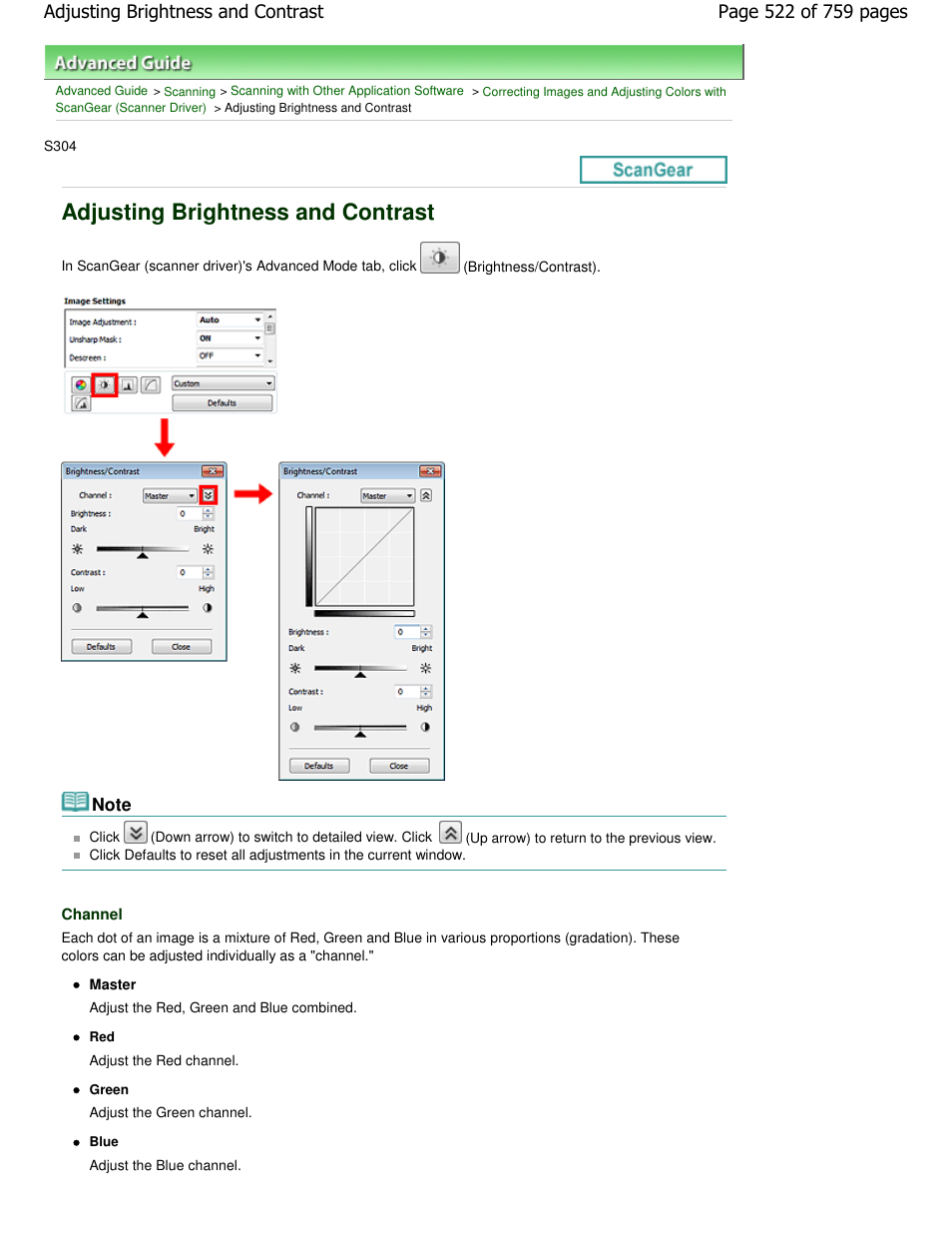 Adjusting brightness and contrast | Canon mp495 User Manual | Page 522 / 759