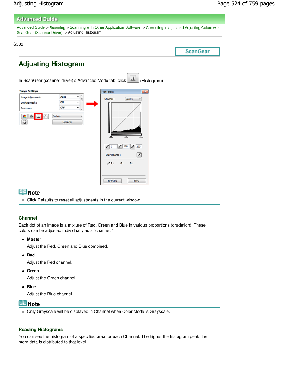Adjusting histogram | Canon mp495 User Manual | Page 524 / 759
