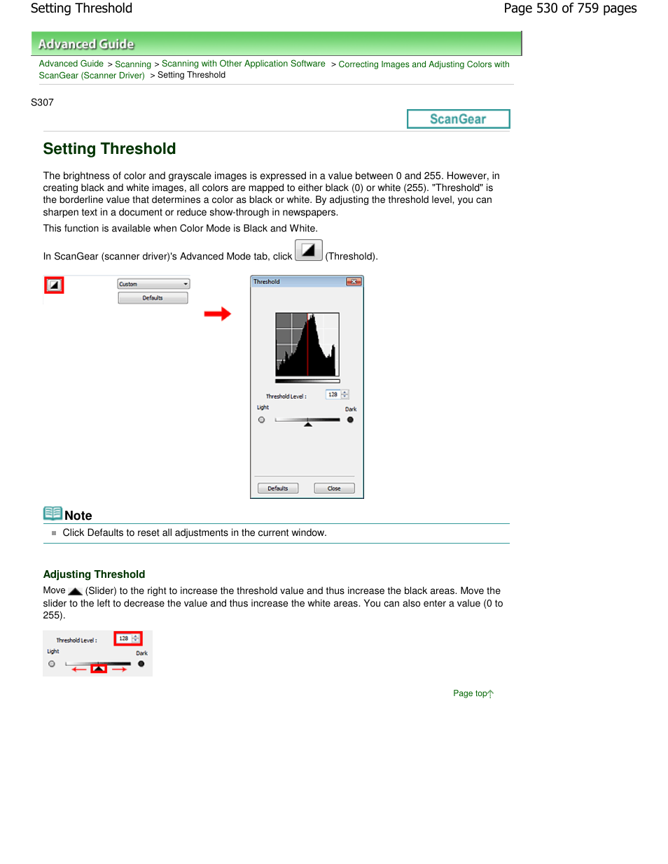 Setting threshold | Canon mp495 User Manual | Page 530 / 759