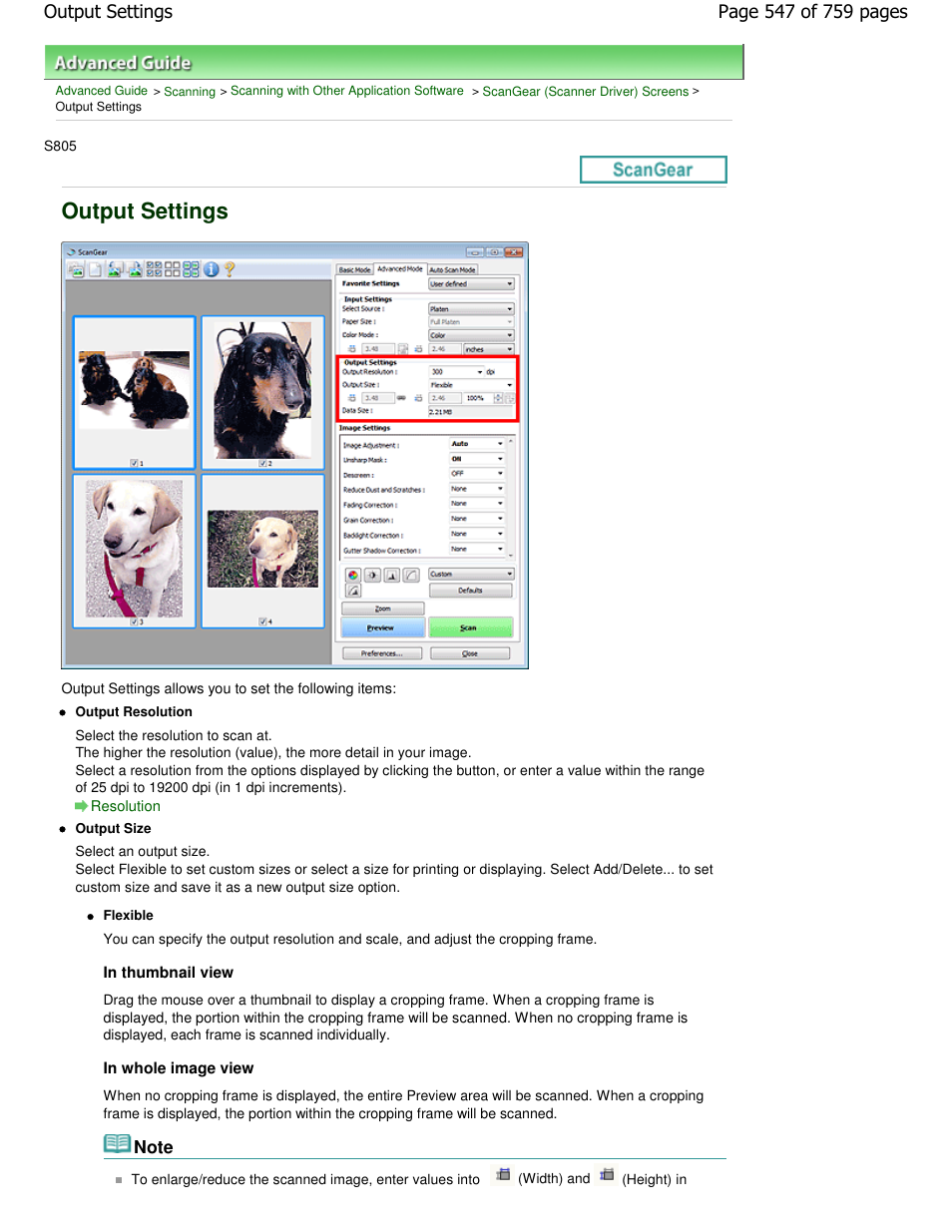 Output settings | Canon mp495 User Manual | Page 547 / 759