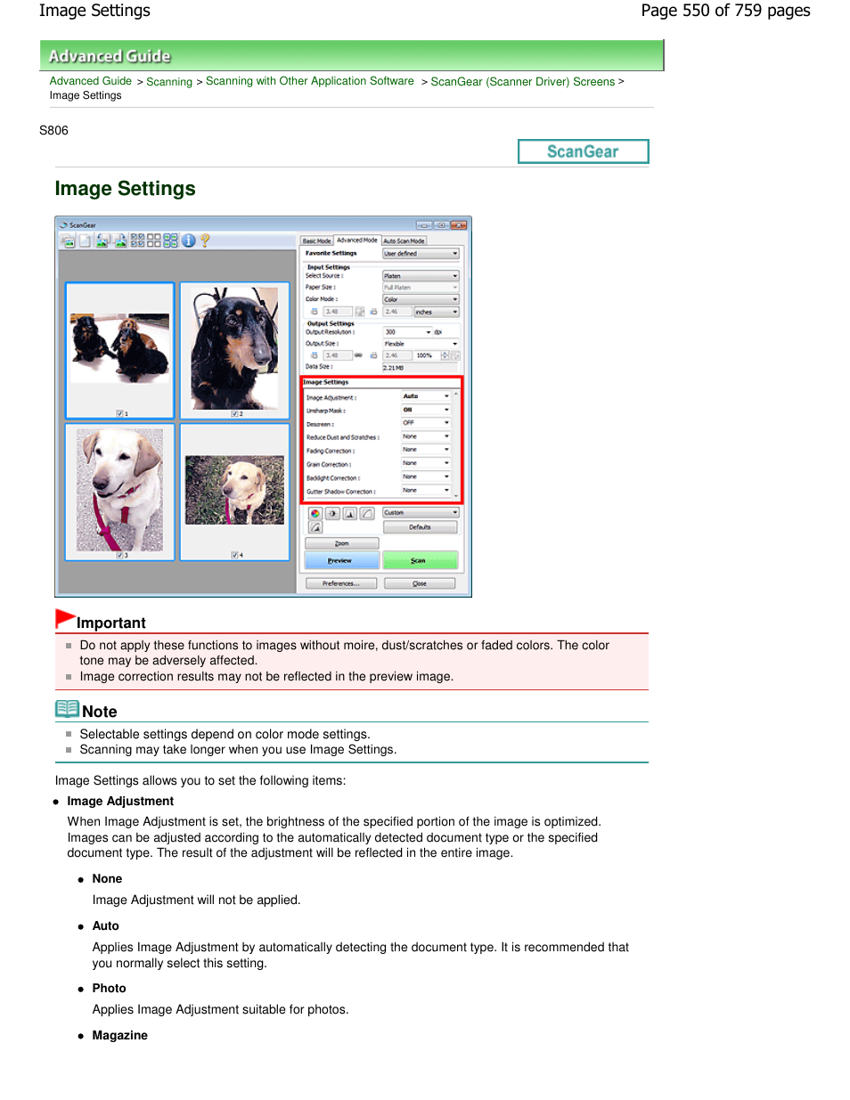 Image settings | Canon mp495 User Manual | Page 550 / 759